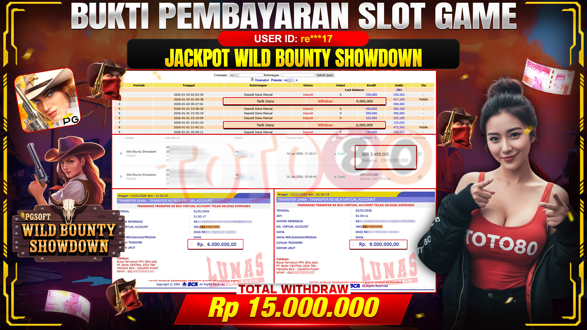 🎉 TOTO80 – JACKPOT SLOT WILD BOUNTY SHOWDOWN RP.15,000,000,- TELAH DIBAYARKAN! 🎉