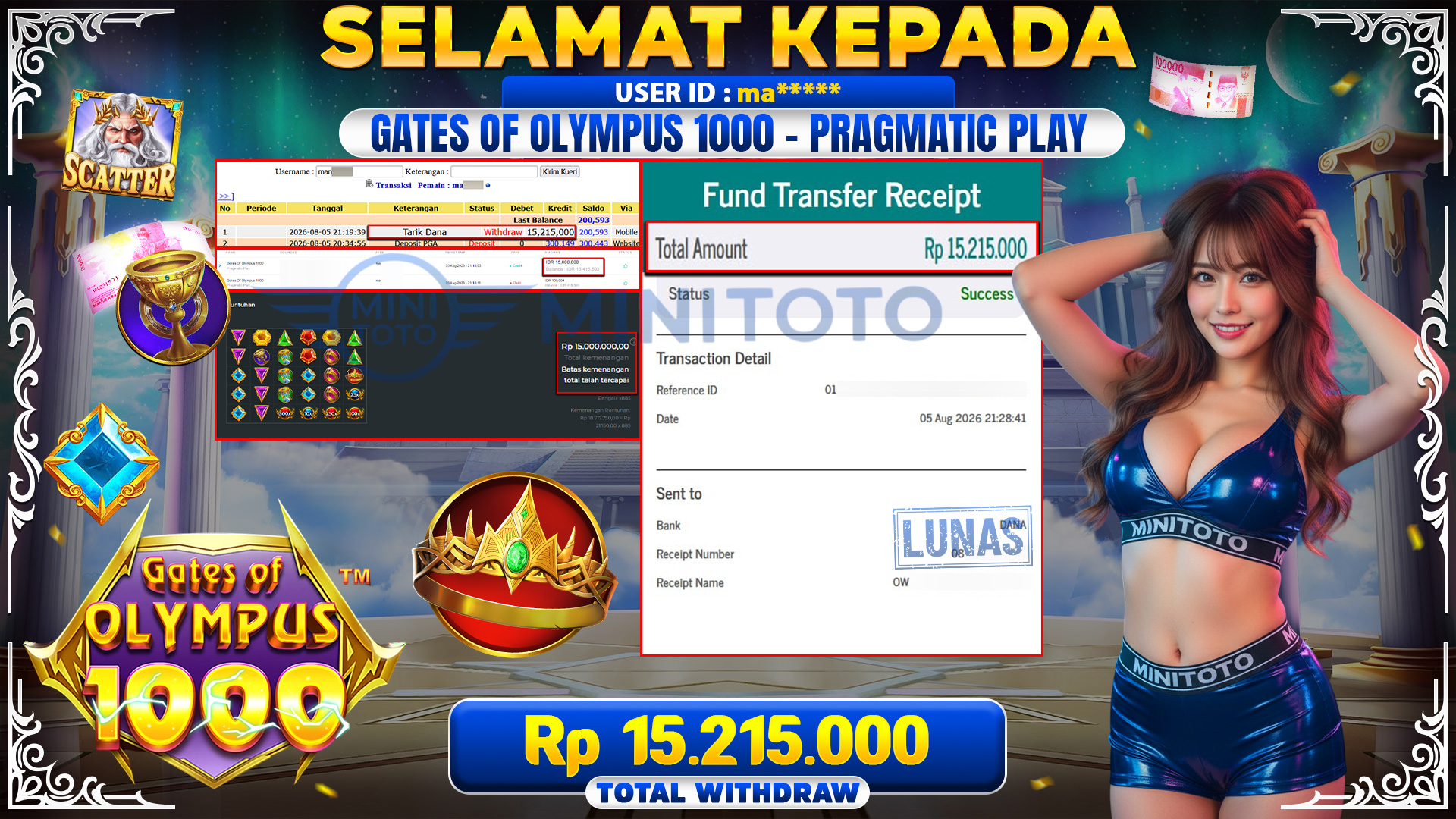 BUKTI JACKPOT GATES OF OLYMPUS 1000 - PRAGMATIC PLAY 