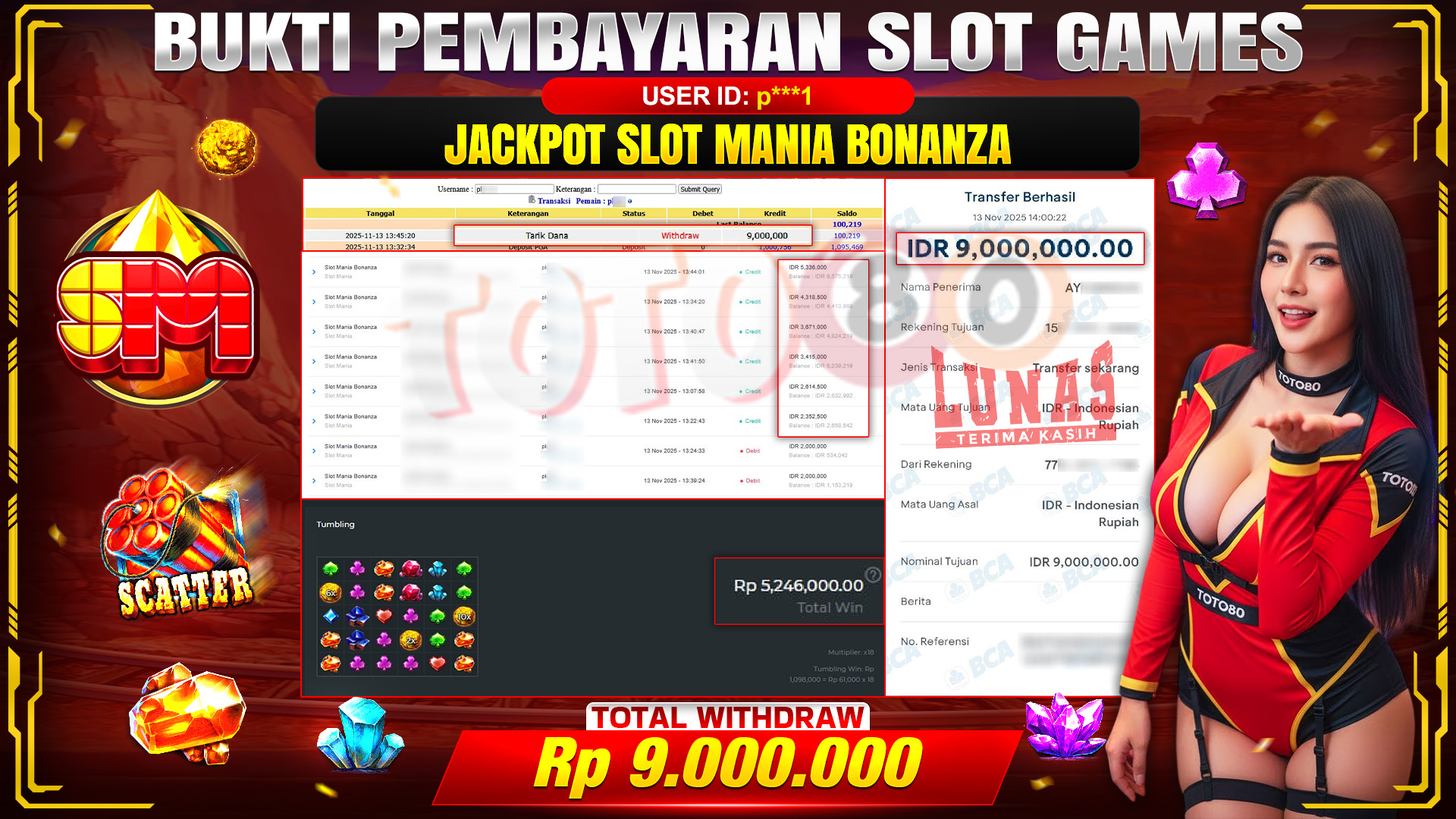 🎉 TOTO80 – JACKPOT SLOT MANIA BONANZA RP.9,000,000,- TELAH DIBAYARKAN! 🎉