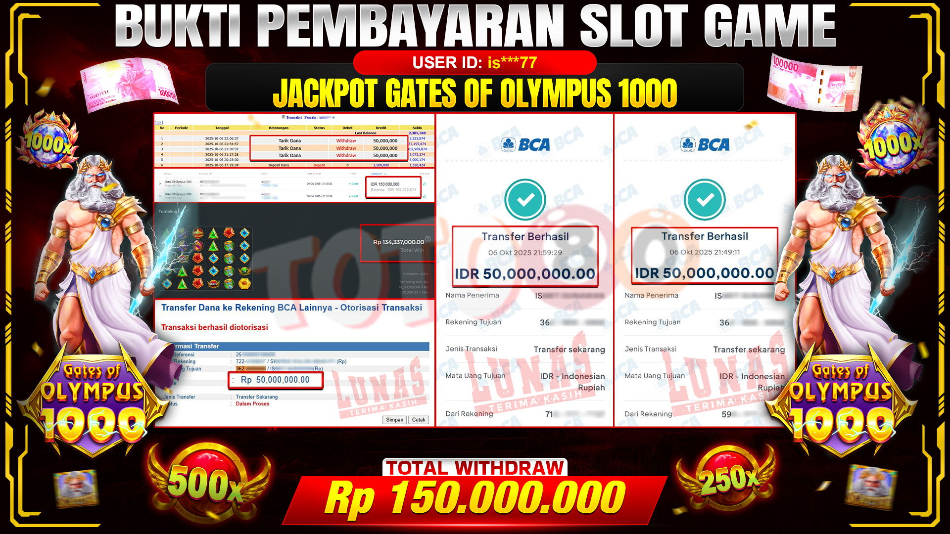 🎉 TOTO80 – JACKPOT SLOT GATES OF OLYMPUS 1000 RP.150.000.000,- TELAH DIBAYARKAN! 🎉