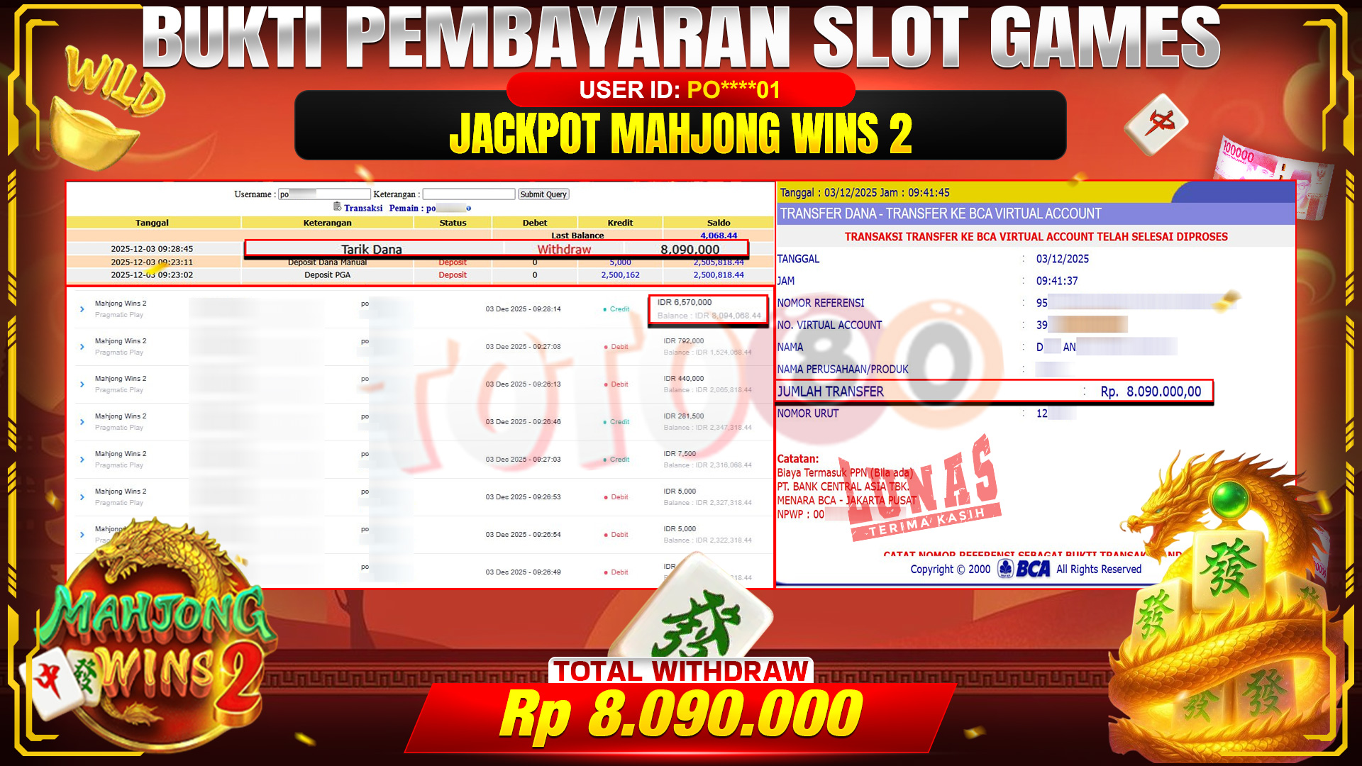 🎉 TOTO80 – JACKPOT SLOT MAHJONG WINS 2 RP. 8,090,000,- TELAH DIBAYARKAN! 🎉
