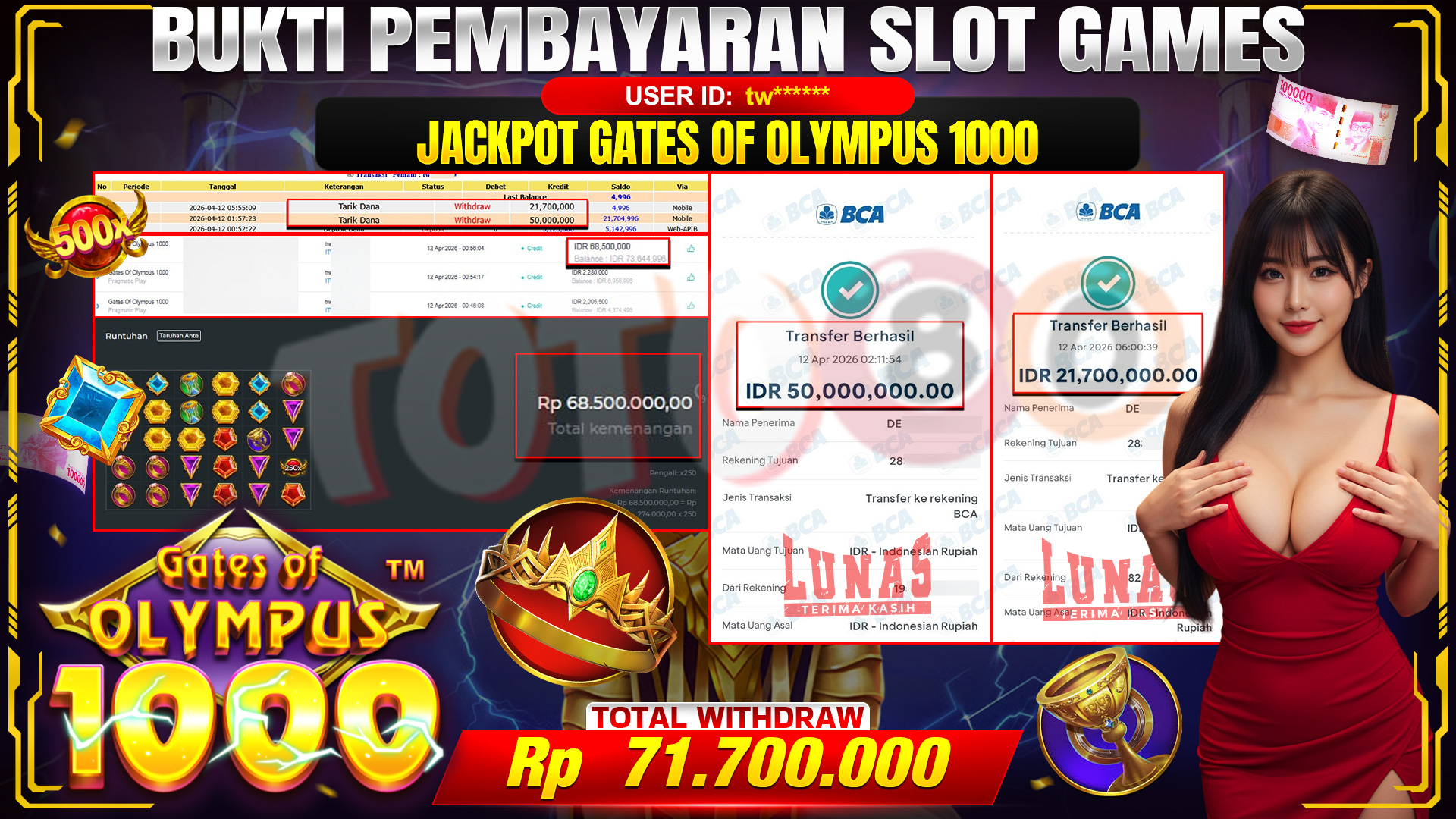 💰🎉 TOTO80 – JACKPOT SLOT GATES OF OLIMPUS 1000  RP. 71,700,000,- TELAH DIBAYARKAN!💰🎉
