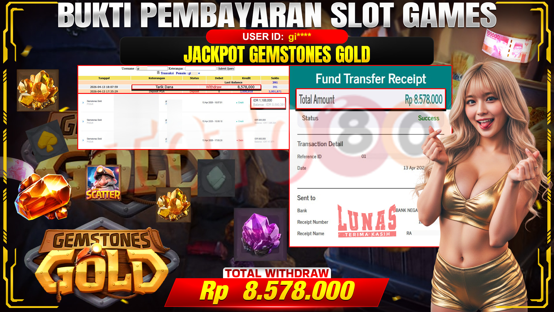 🎉TOTO80 – JACKPOT SLOT GEMSTONES GOLD RP. 8,578,000,- TELAH DIBAYARKAN! 🎉