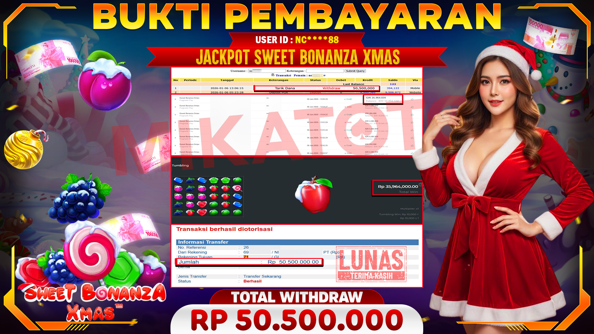 🏆 SELAMAT KEPADA PEMENANG JACKPOT DI Sweet Bonanza Xmas - Pragmatic Play 50,500,000🏆