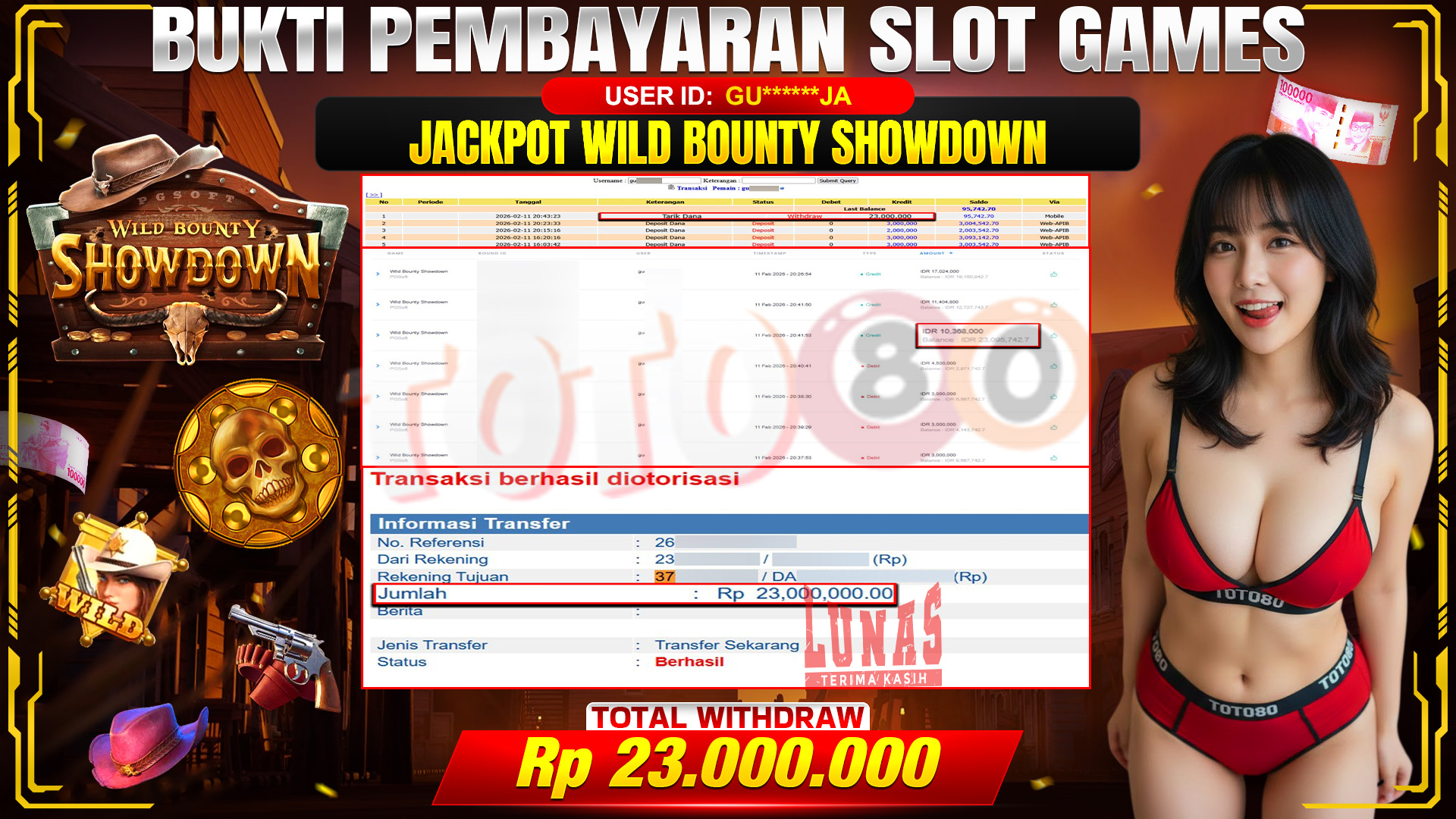 🎉 TOTO80 – JACKPOT SLOT WILD BOUNTY SHOWDOWN RP. 23,000,000,- TELAH DIBAYARKAN! 🎉