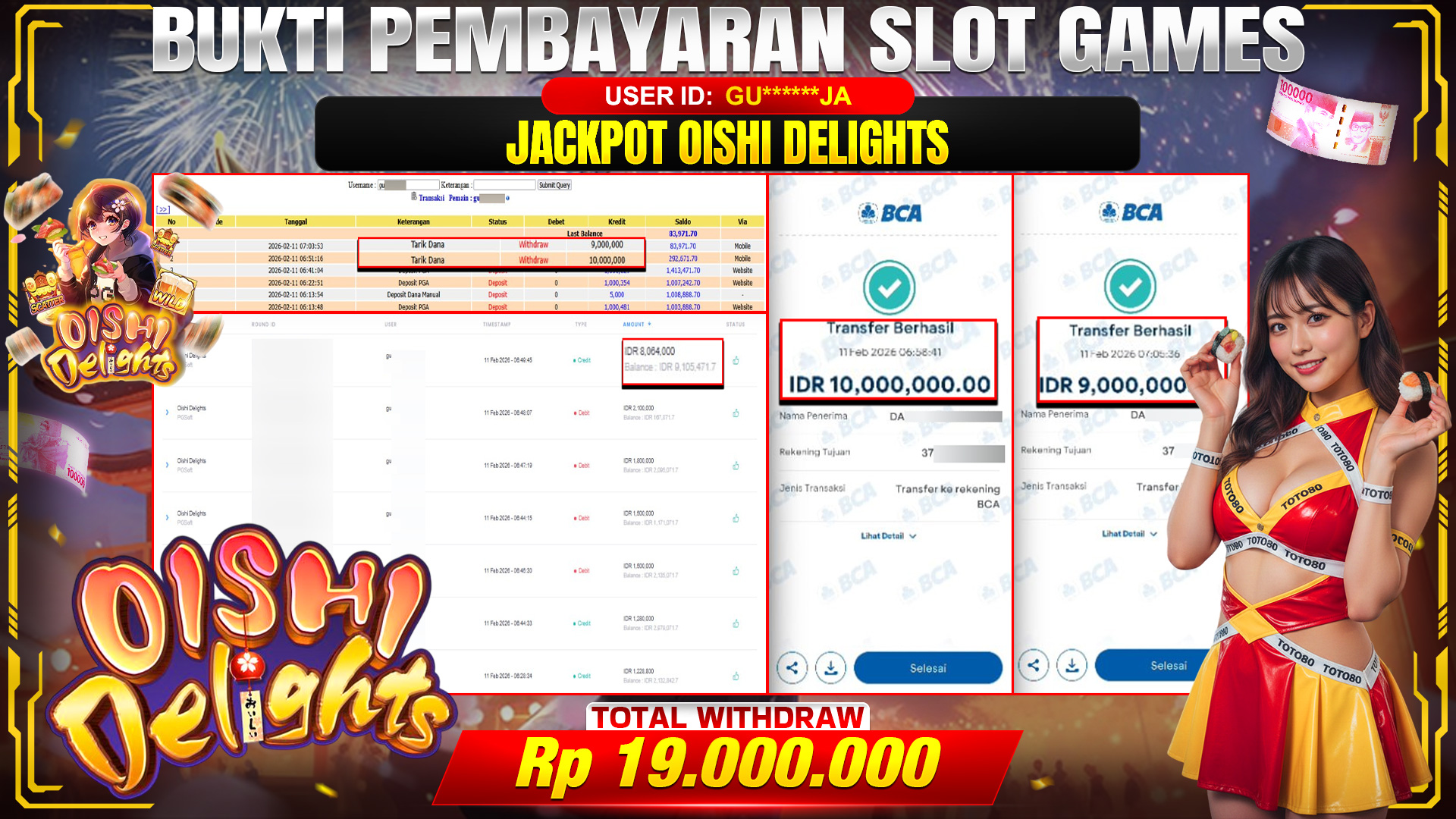🎉 TOTO80 – JACKPOT SLOT OISHI DELIGHTS RP. 19,000,000,- TELAH DIBAYARKAN! 🎉