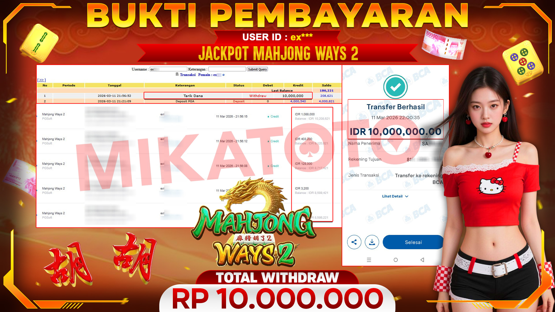 🏆 SELAMAT KEPADA PEMENANG JACKPOT DI Mahjong Ways 2 - PGSoft 10,000.000🏆