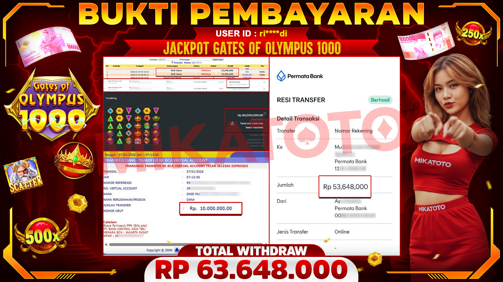 🏆 SELAMAT KEPADA PEMENANG JACKPOT DI Gates Of Olympus 1000 - Pragmatic Play 63,648,000🏆