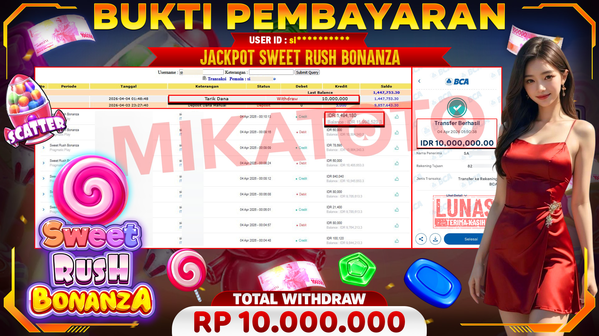 🏆 SELAMAT KEPADA PEMENANG JACKPOT DI Sweet Rush Bonanza  - Pragmatic Play 10,000,000🏆