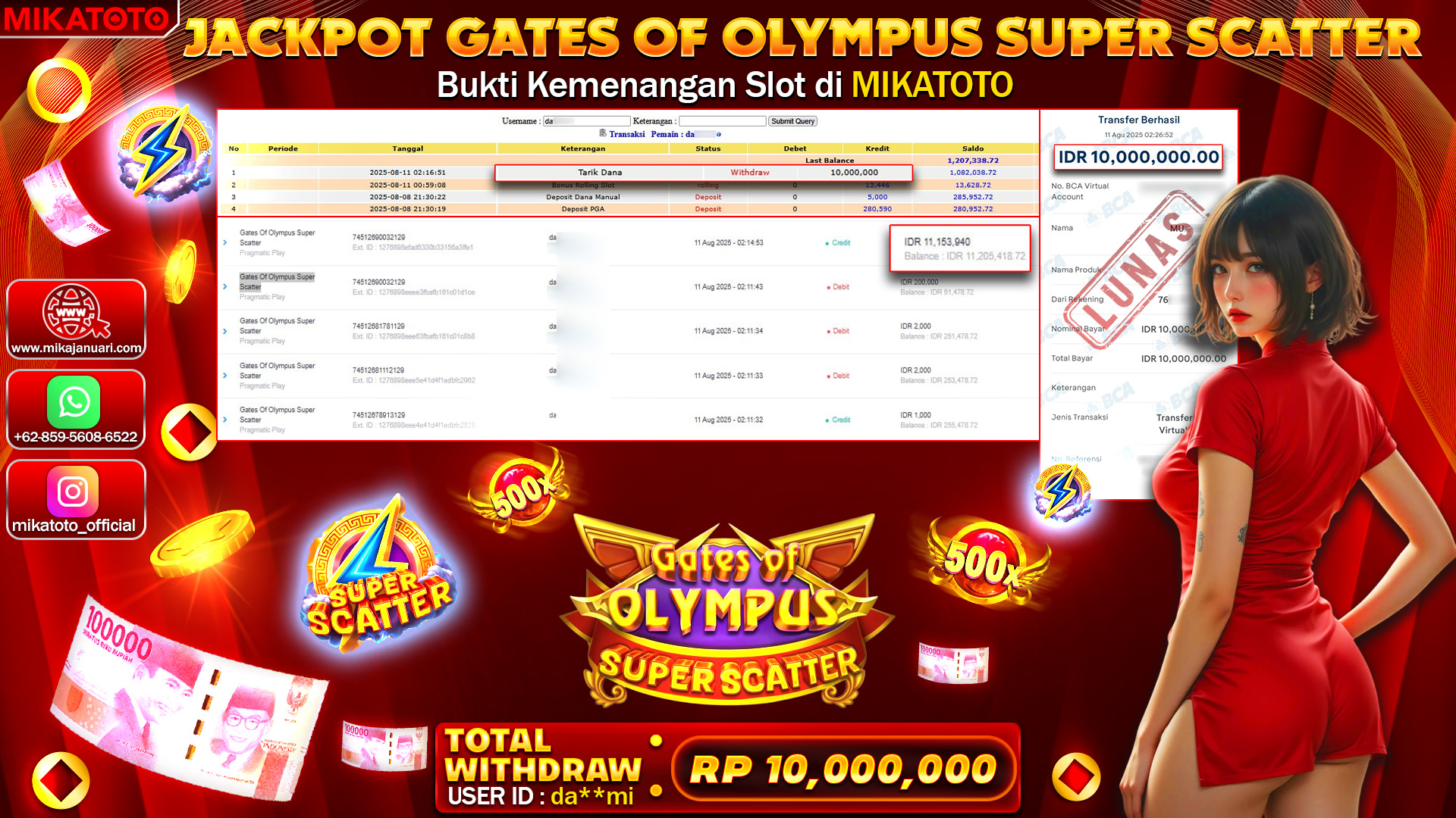🏆 SELAMAT KEPADA PEMENANG JACKPOT DI Gates Of Olympus Super Scatter 10,000,000🏆