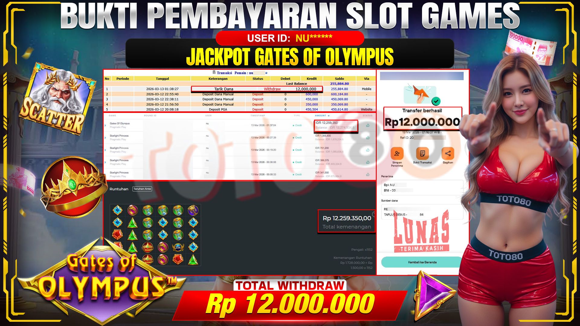 🎉 TOTO80 – JACKPOT SLOT GATES OF OLYMPUS. 12,000,000,- TELAH DIBAYARKAN! 🎉