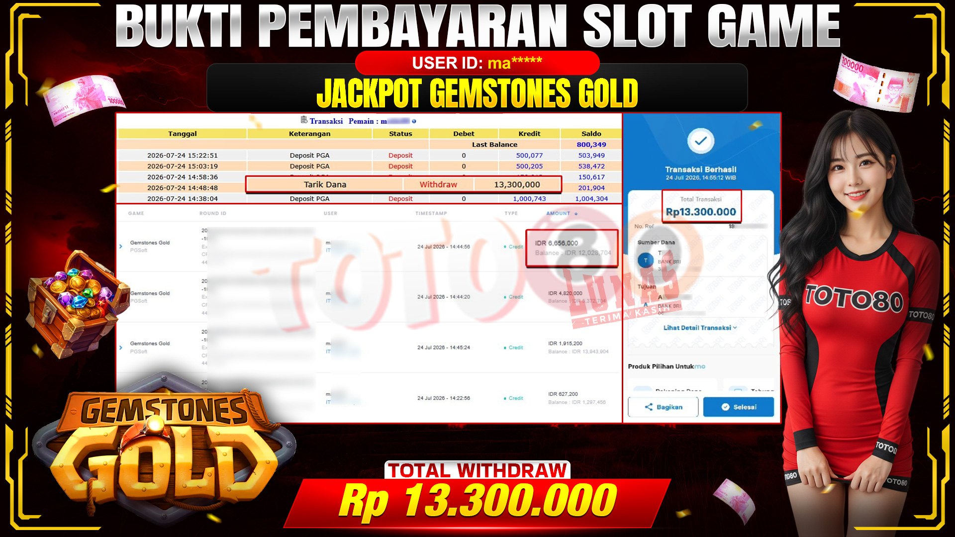 💰🎉 TOTO80 – JACKPOT SLOT GEMSTONES GOLD RP. 13,300,000,-  TELAH DIBAYARKAN!💰🎉
