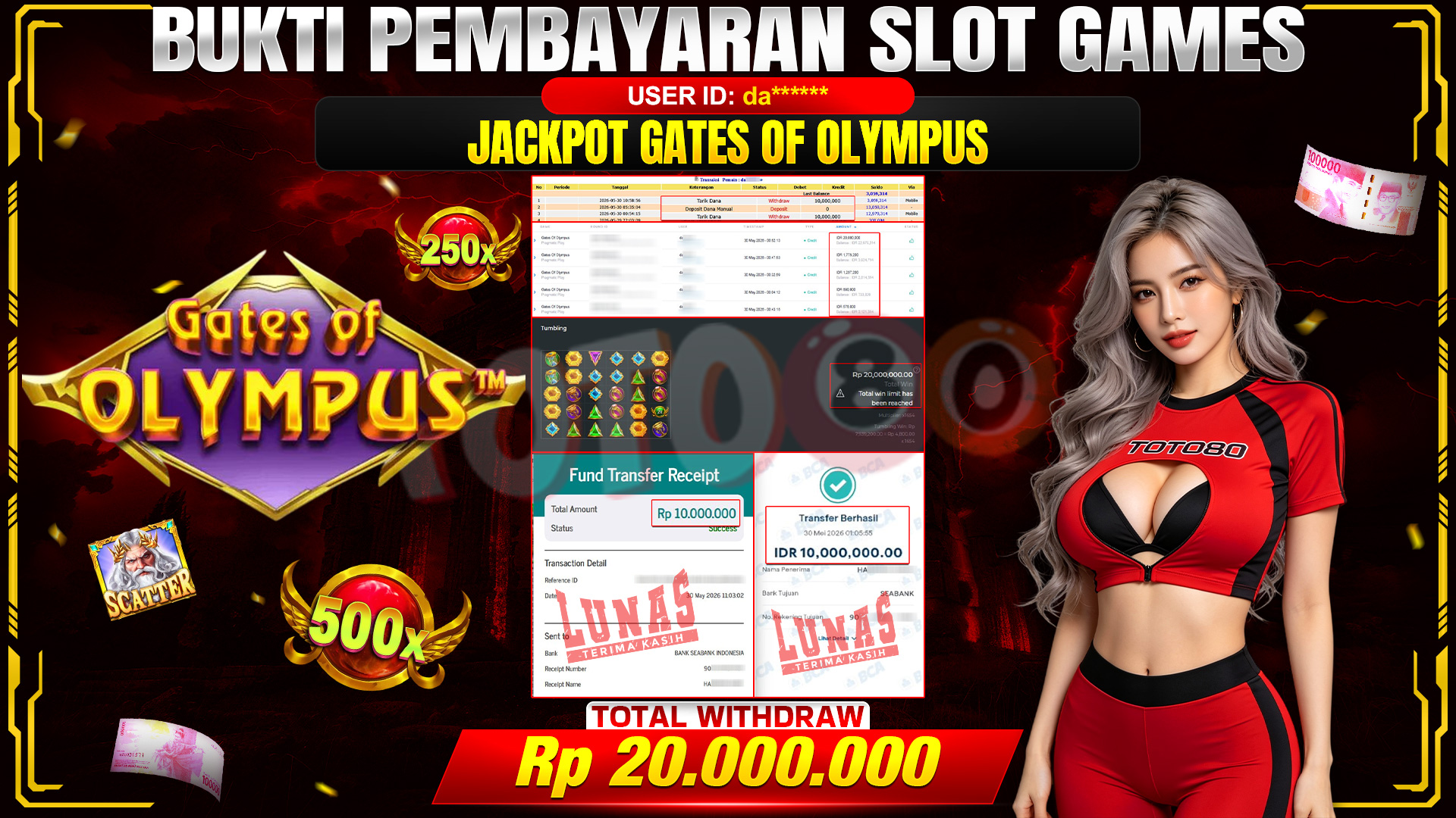💰🎉 TOTO80 – JACKPOT SLOT GATES OF OLYMPUS  RP. 20,000,000,-  TELAH DIBAYARKAN!💰🎉