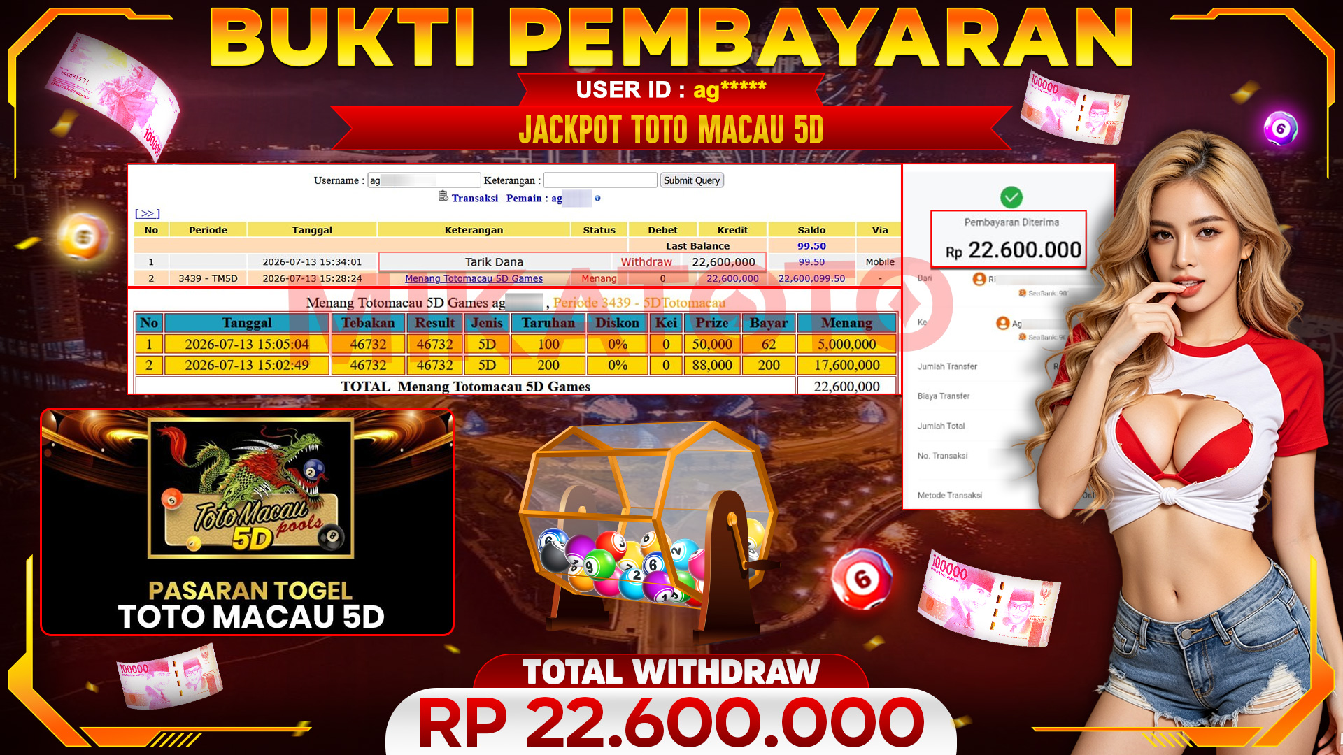 🏆 SELAMAT KEPADA PEMENANG JACKPOT DI TOTO MACAU 5D - TOGEL 22,600,000🏆