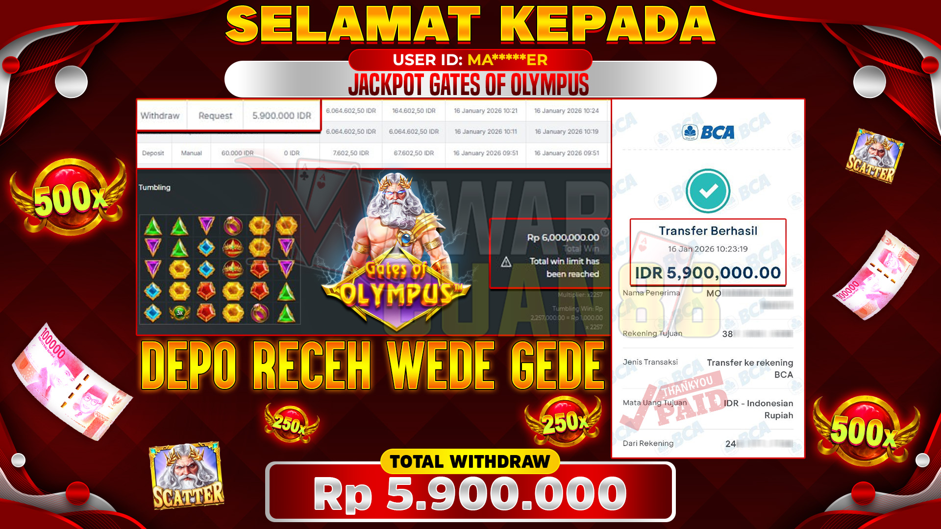 JACKPOT DI GATES OF OLYMPUS