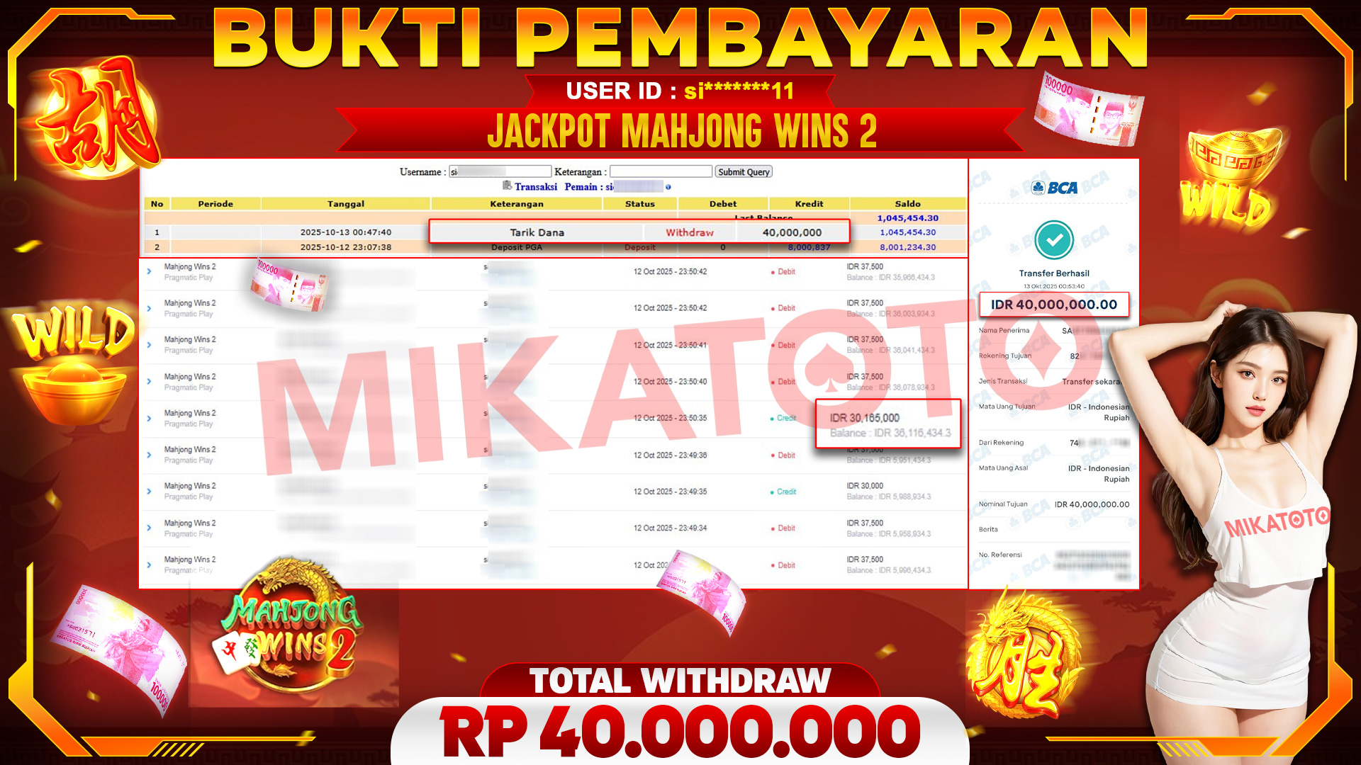 🏆 SELAMAT KEPADA PEMENANG JACKPOT DI Mahjong Wins 2 - Pragmatic Play 40,000,000🏆