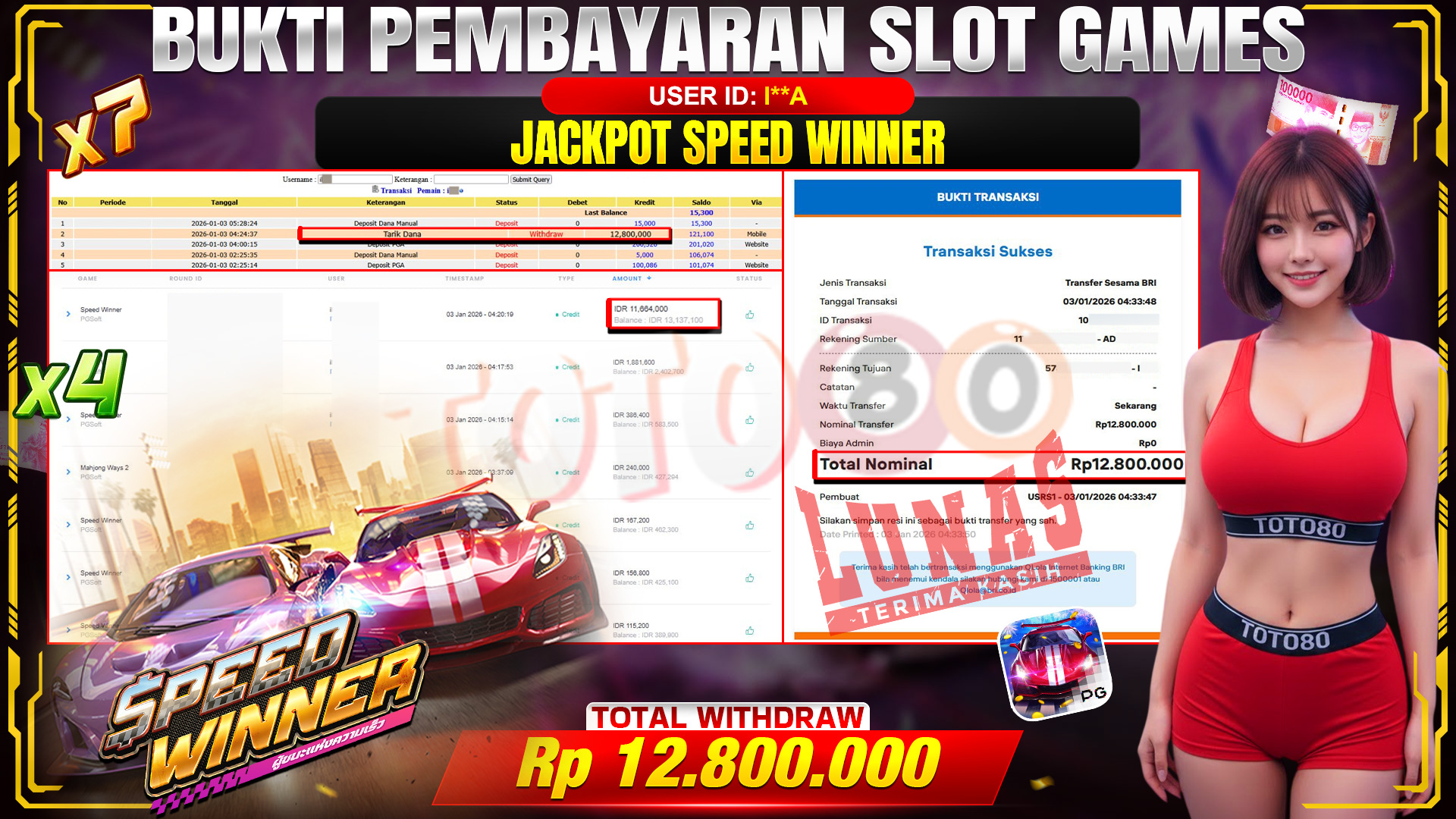 🎉 TOTO80 – JACKPOT SLOT SPEED WINNER RP. 12,800,000,- TELAH DIBAYARKAN! 🎉