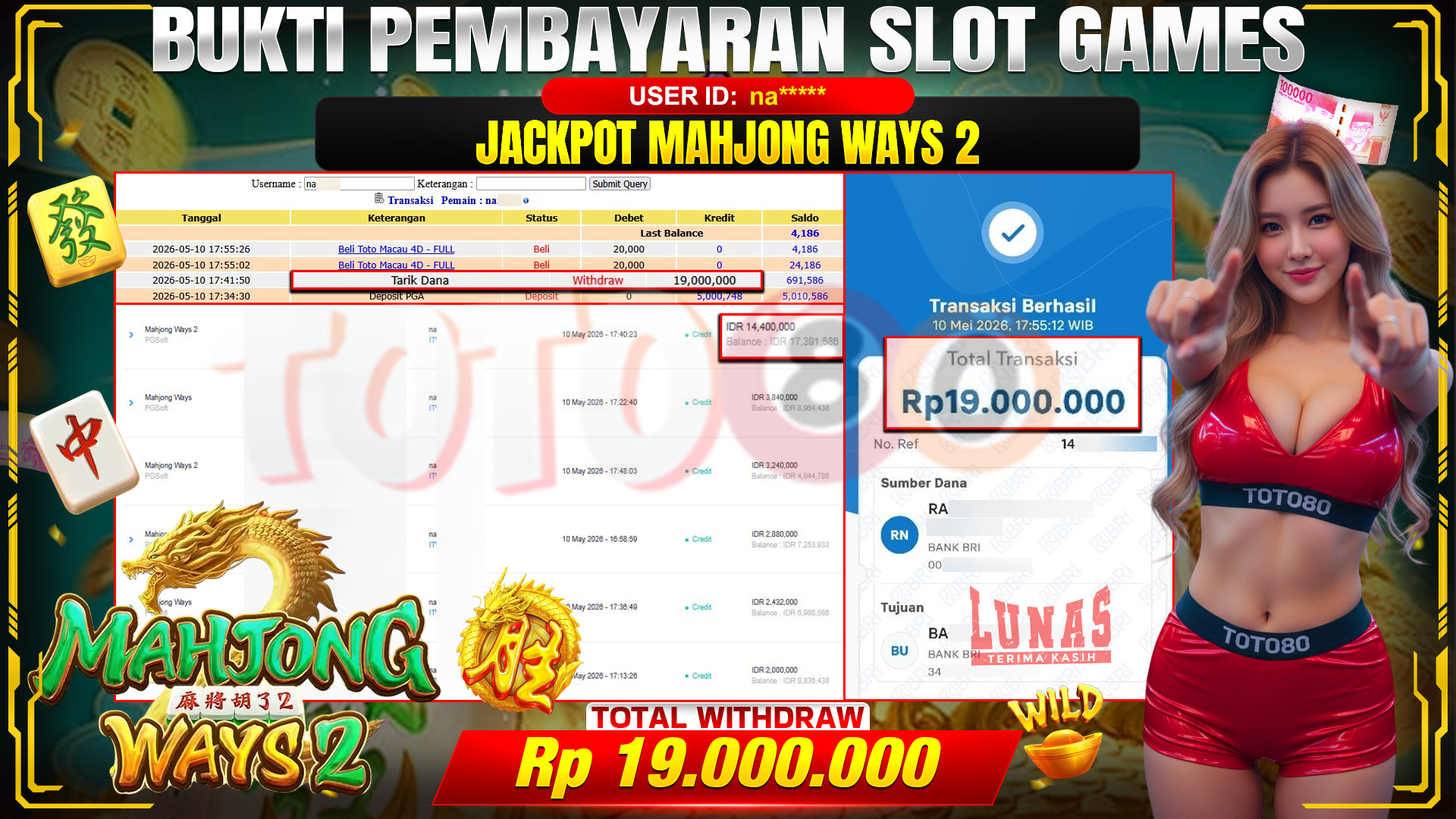 💰🎉 TOTO80 – JACKPOT SLOT MAHJONG WAYS 2 RP. 19,000,000,- TELAH DIBAYARKAN!💰🎉