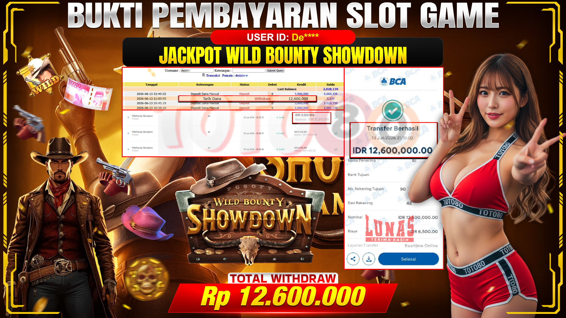 💰🎉 TOTO80 – JACKPOT SLOT WILD BOUNTY SHOWDOWN  RP. 12,600,000,- TELAH DIBAYARKAN!💰🎉