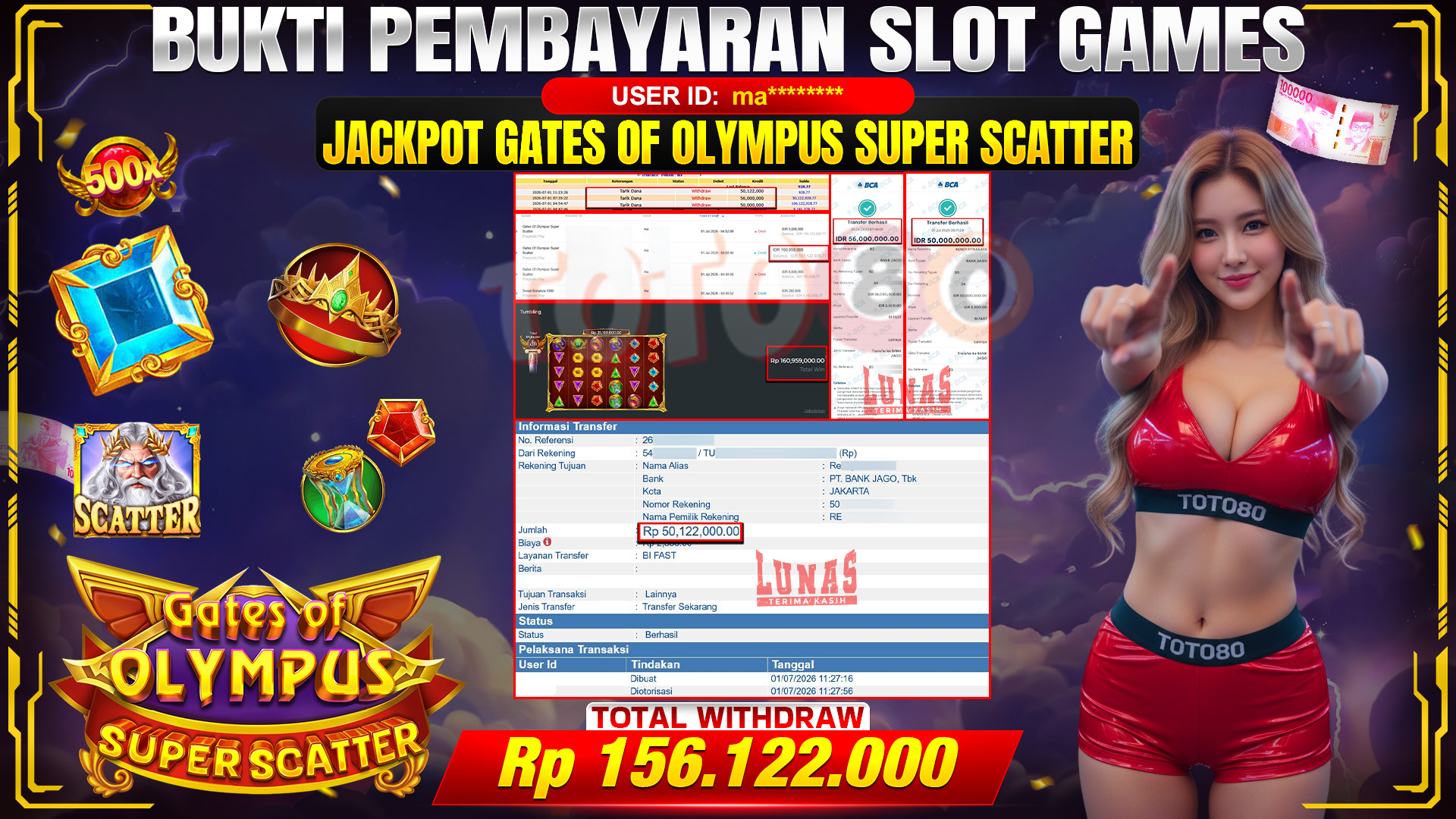 💰🎉 TOTO80 – JACKPOT SLOT GATES OF OLYMPUS SUPER SCATTER RP. 156,122,000,-  TELAH DIBAYARKAN!💰🎉