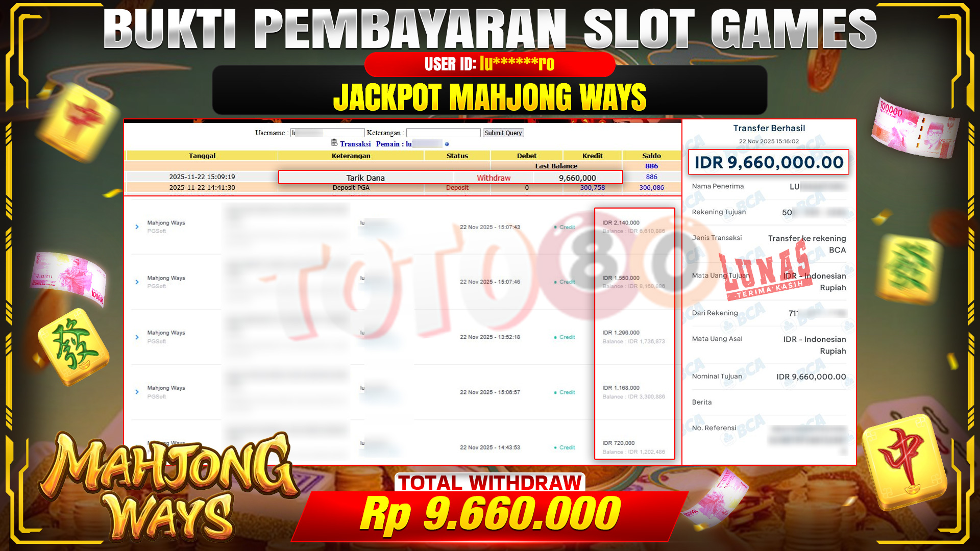 🎉 TOTO80 – JACKPOT SLOT MAHJONG WAYS RP.9,660,000,- TELAH DIBAYARKAN! 🎉