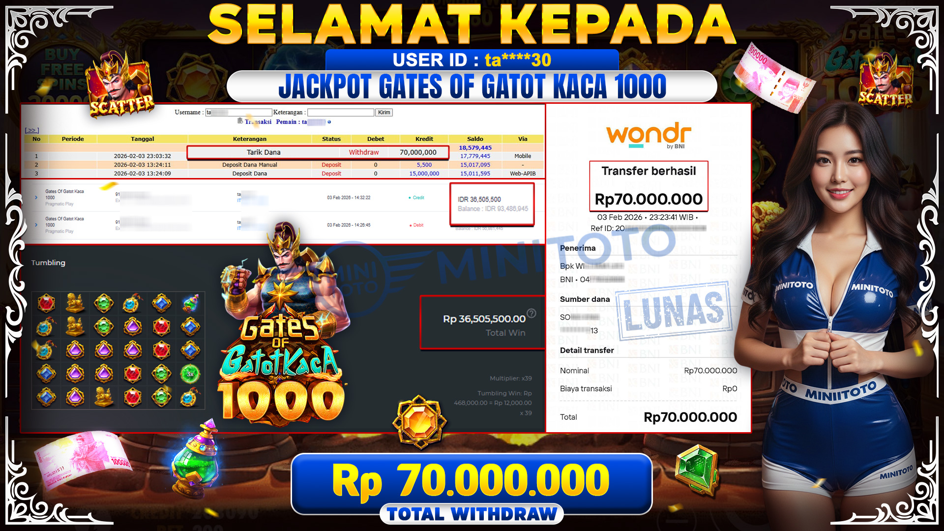 JACKPOT GATES OF GATOT KACA 1000 ( PRAGMATIC PLAY )