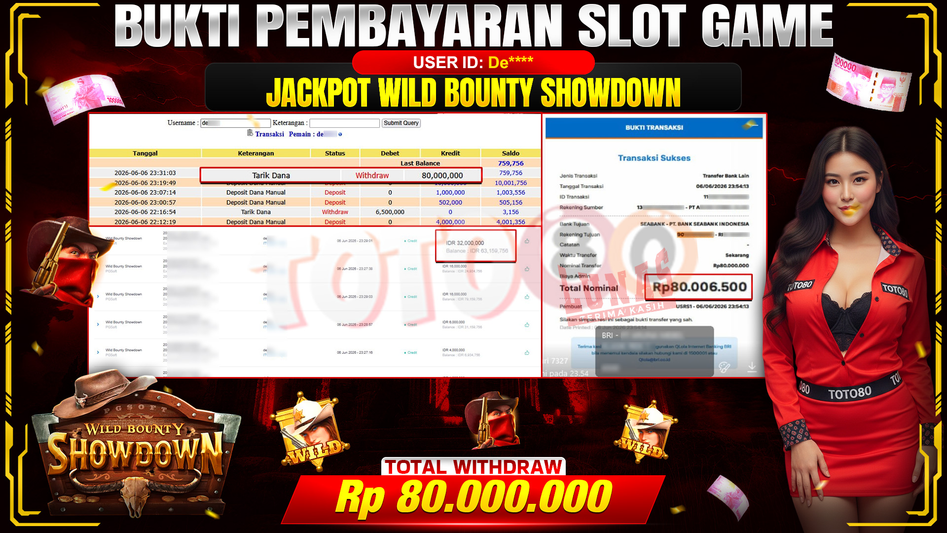 💰🎉  TOTO80 – JACKPOT SLOT WILD BOUNTY SHOWDOWN RP. 80,000,000- TELAH DIBAYARKAN! 💰🎉 