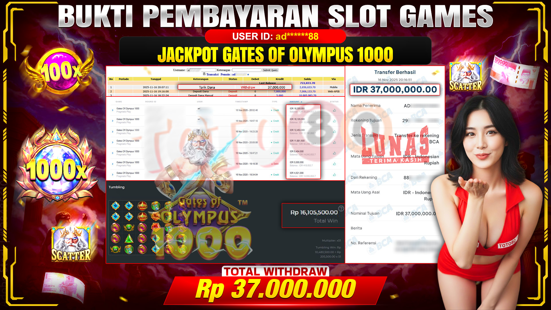 🎉 TOTO80 – JACKPOT SLOT GATES OF OLYMPUS 1000 RP.37,000,000,- TELAH DIBAYARKAN! 🎉