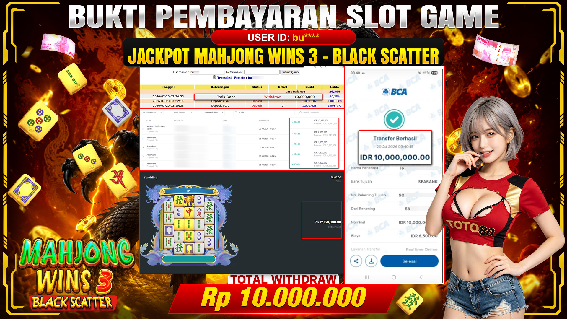 💰🎉 TOTO80 – JACKPOT MAHJONG WINS 3-BLACK SCATTER  RP. 10,000,000,- TELAH DIBAYARKAN! 💰🎉