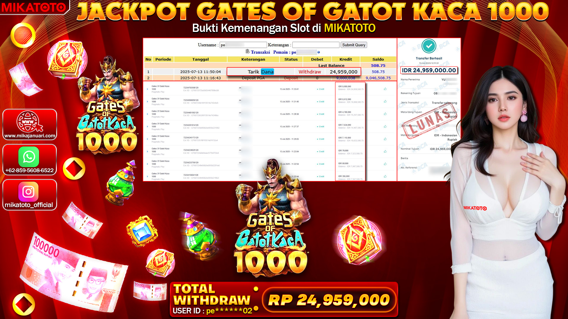 🏆 SELAMAT KEPADA PEMENANG JACKPOT DI  Gates Of Gatot Kaca 1000 24,959,000🏆