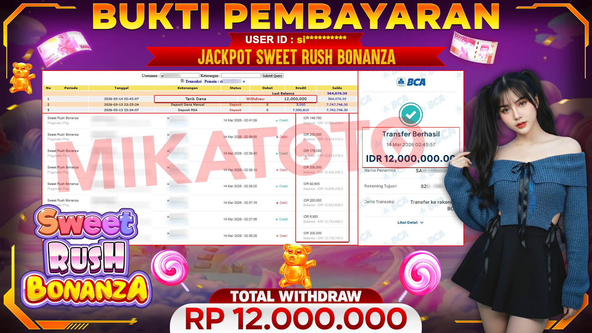 🏆 SELAMAT KEPADA PEMENANG JACKPOT DI Sweet Rush Bonanza - Pragmatic Play 12,000.000🏆