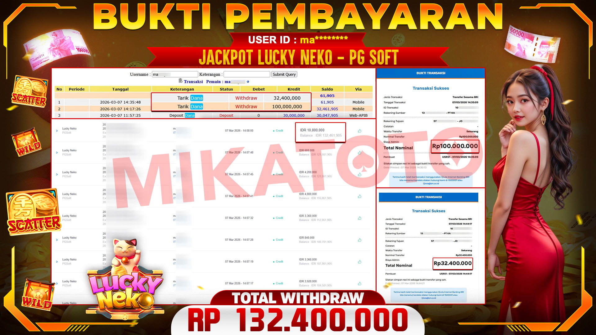 🏆 SELAMAT KEPADA PEMENANG JACKPOT DI Lucky Neko  - PGSoft 132,400.000🏆
