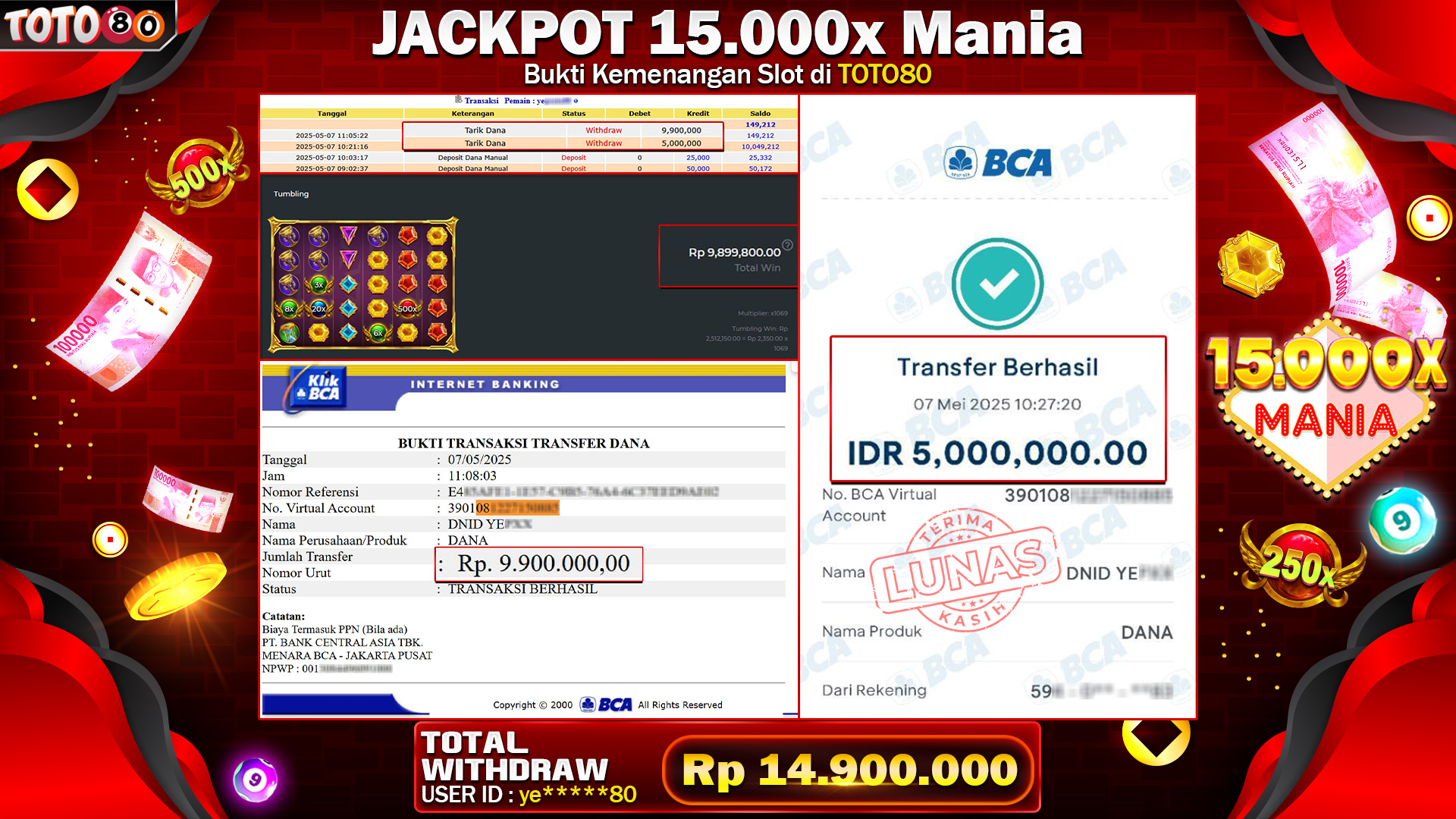 TOTO80 JACKPOT 15.000x Mania  Rp.14.900.000,- LUNAS