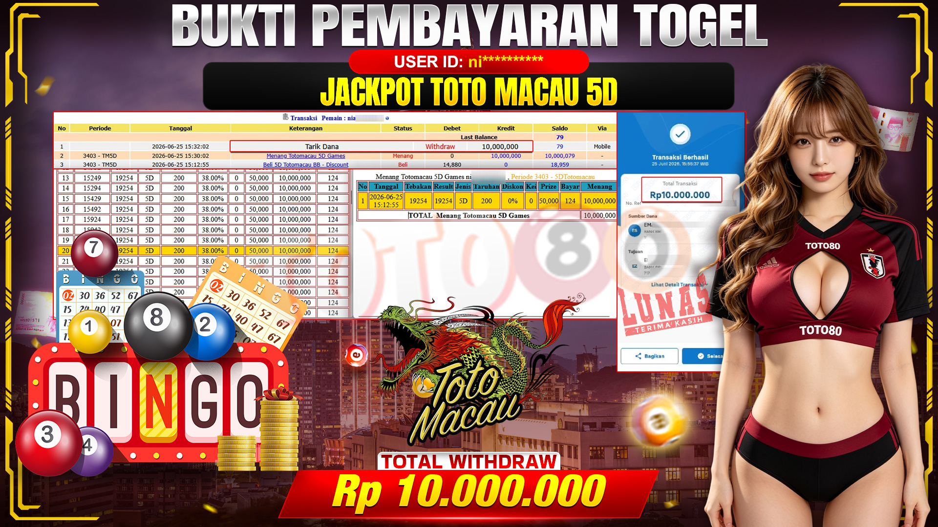 💰🎉 TOTO80 – JACKPOT TOGEL TOTO MACAU 5D RP. 10,000,000,- TELAH DIBAYARKAN!💰🎉