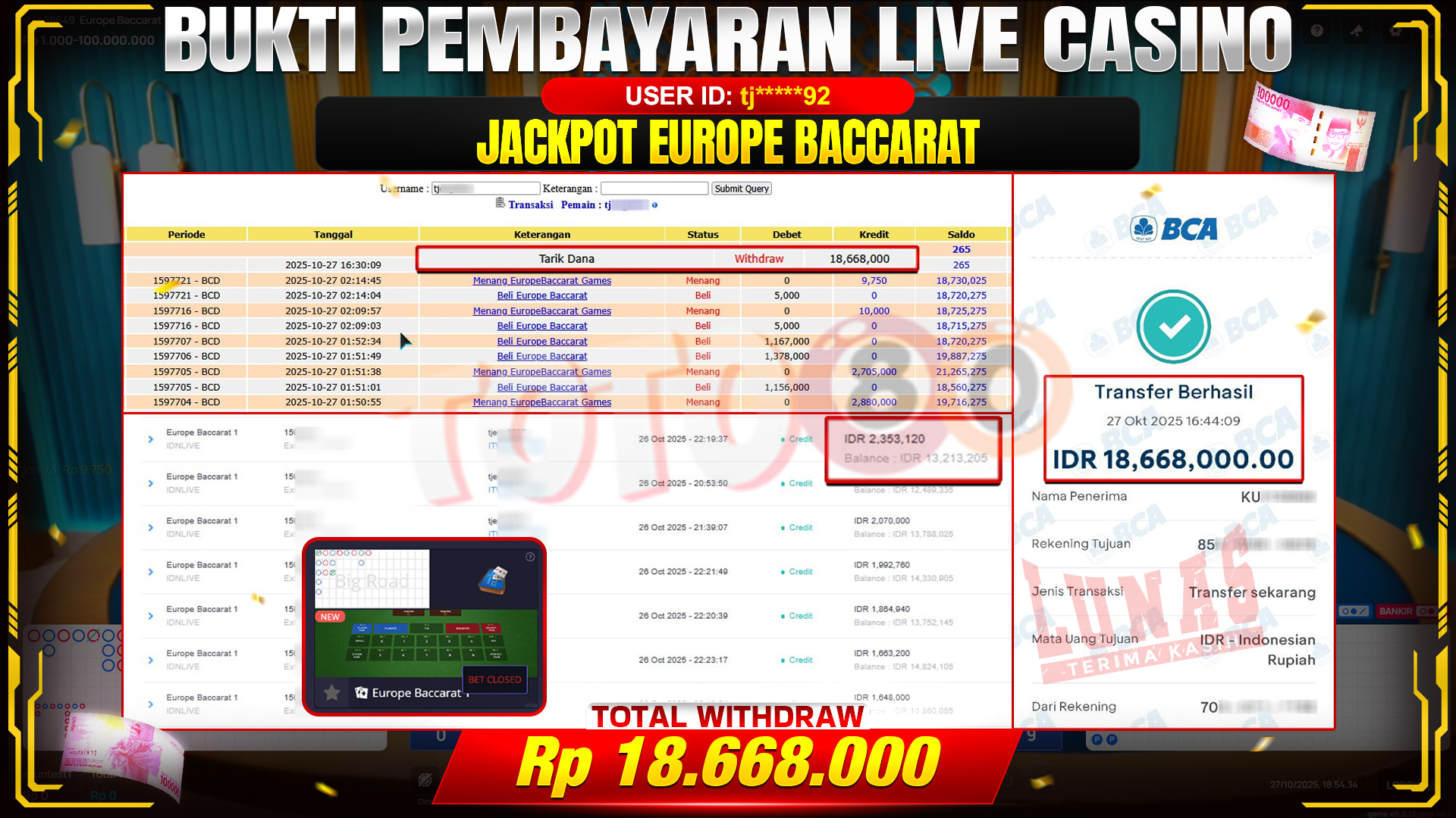 🎉 TOTO80 – JACKPOT EUROPE BACCARAT RP.18.668.000,- TELAH DIBAYARKAN! 🎉