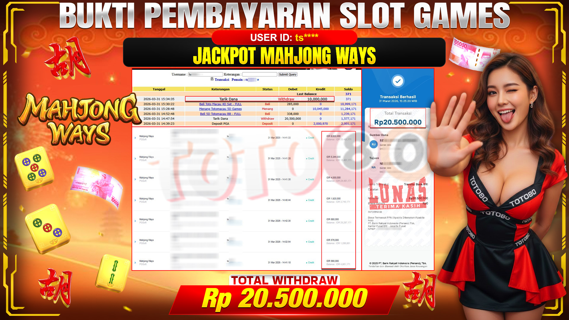 💰🎉 TOTO80 – JACKPOT SLOT MAHJONG WAYS RP. 20,500,000,- TELAH DIBAYARKAN!💰🎉
