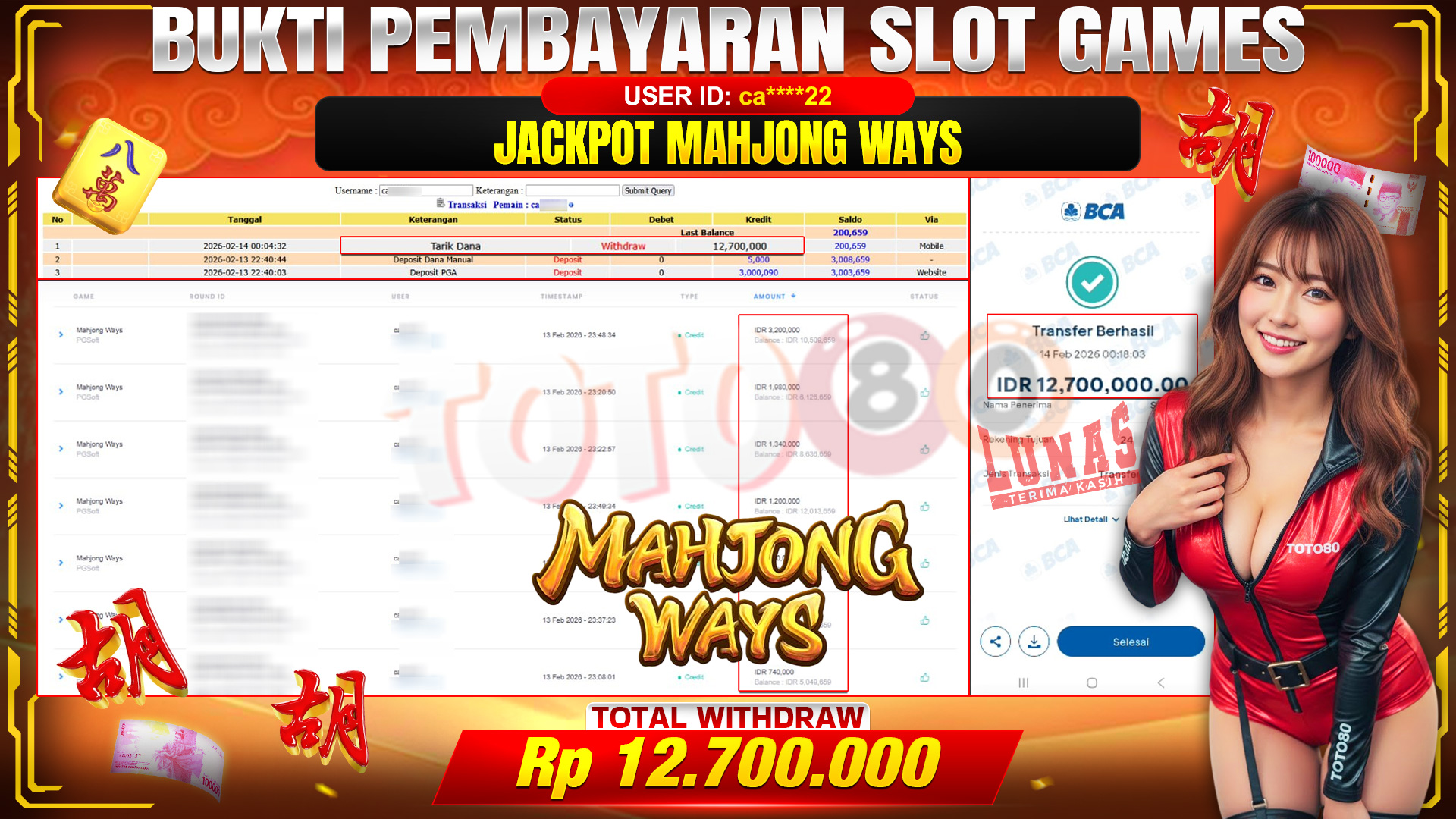🎉 TOTO80 – JACKPOT SLOT MAHJONG WAYS RP. 12,7000,000,- TELAH DIBAYARKAN! 🎉