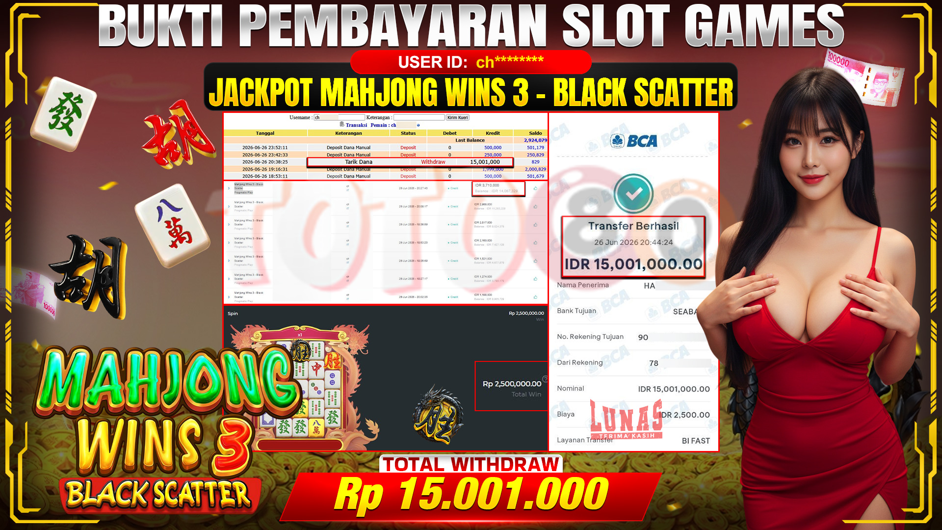 💰🎉 TOTO80 – JACKPOT SLOT MAHJONG WINS 3 - BLACK SCATTER RP. 15,001,000,- TELAH DIBAYARKAN!💰🎉