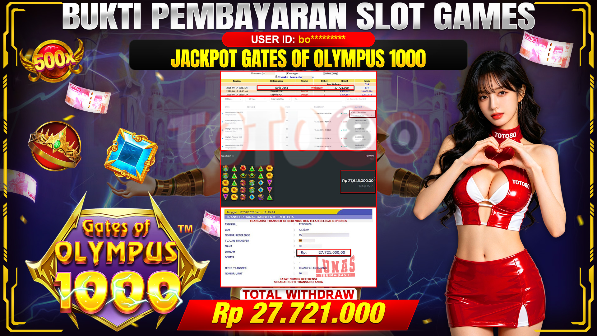 💰🎉 TOTO80 – JACKPOT SLOT GATES OF OLYMPUS 1000 RP. 27,721,000,-  TELAH DIBAYARKAN!💰🎉