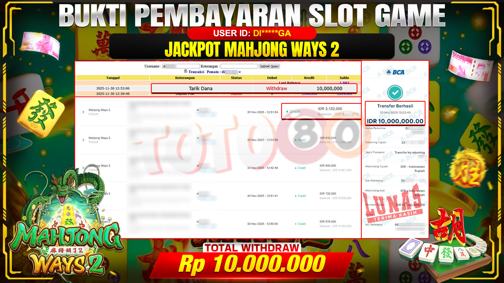 🎉 TOTO80 – JACKPOT SLOT MAHJONG WAYS 2 RP.10.000.000,- TELAH DIBAYARKAN! 🎉