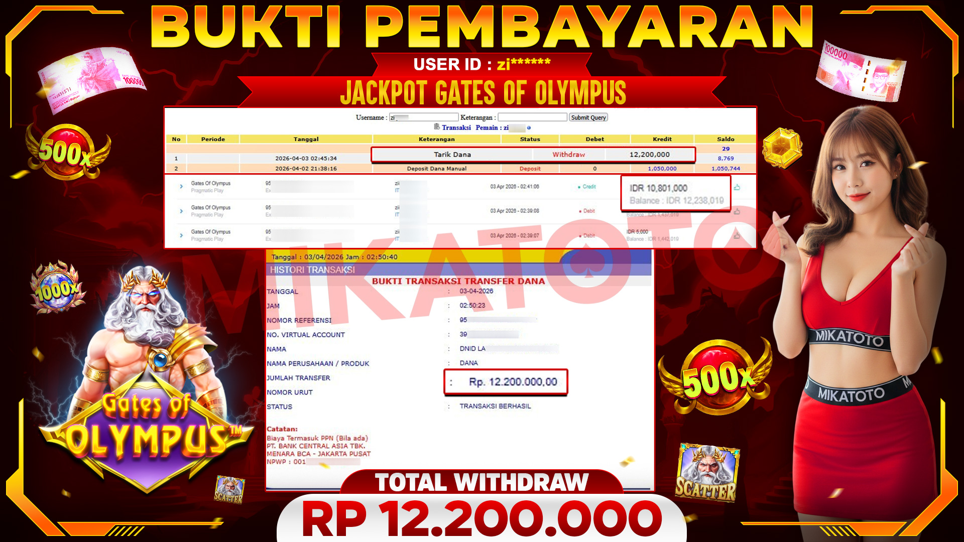 🏆 SELAMAT KEPADA PEMENANG JACKPOT DI Gates Of Olympus - Pragmatic Play 12,200,000🏆