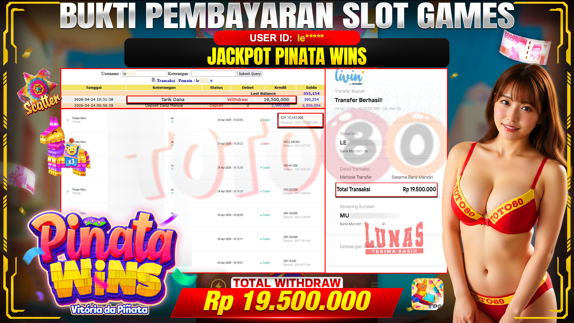 💰🎉 TOTO80 – JACKPOT SLOT PINATA WINS . 19,500,000,- TELAH DIBAYARKAN! 💰🎉