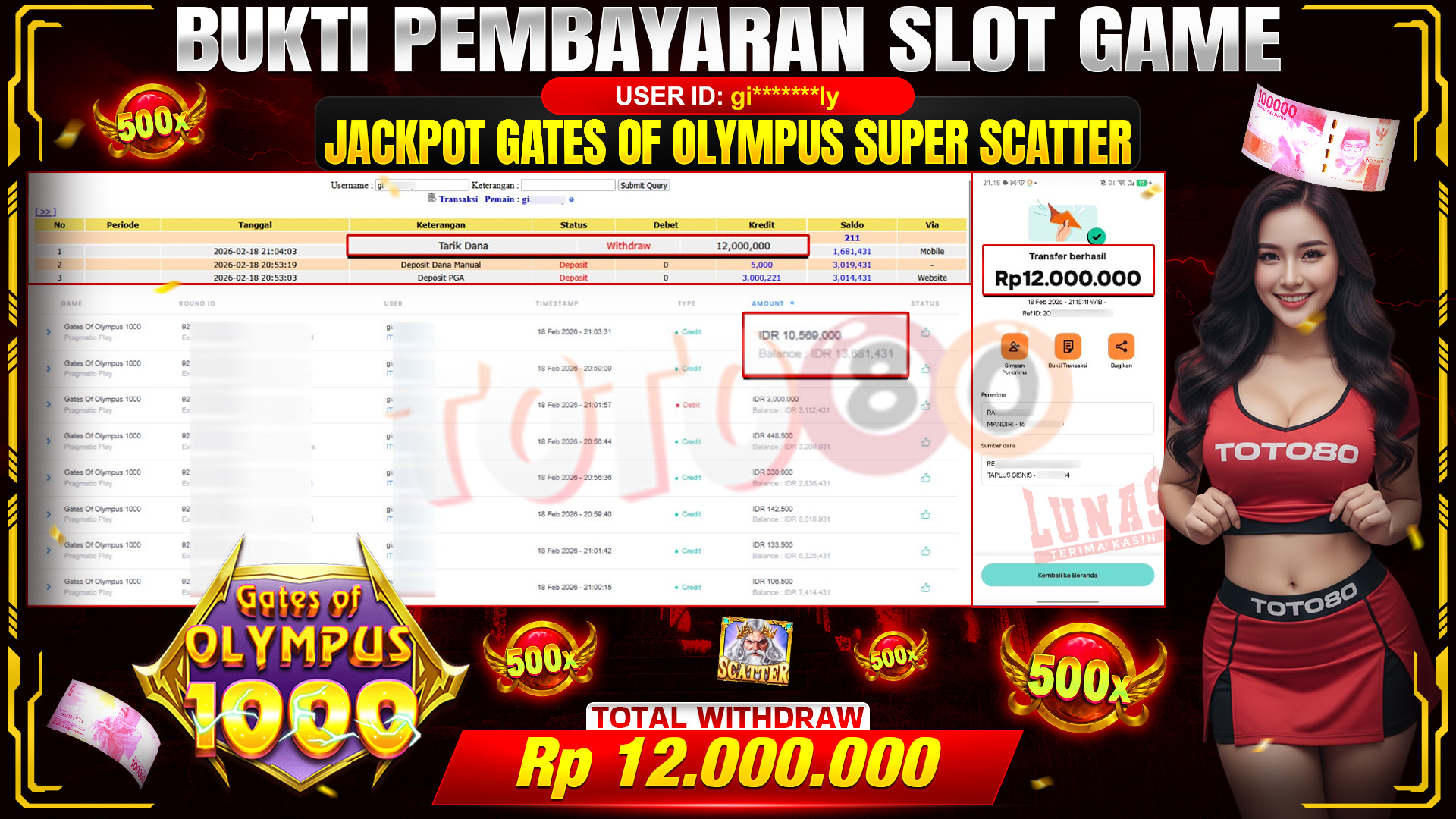 🎉 TOTO80 – JACKPOT SLOT GATES OF OLYMPUS 1000 . 12,000,000,- TELAH DIBAYARKAN! 🎉