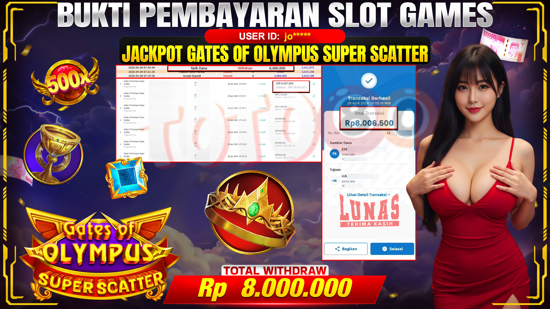 💰🎉TOTO80 – JACKPOT SLOT GATES OF OLYMPUS SUPER SCATTER  RP.8,000,000,- TELAH DIBAYARKAN! 💰🎉