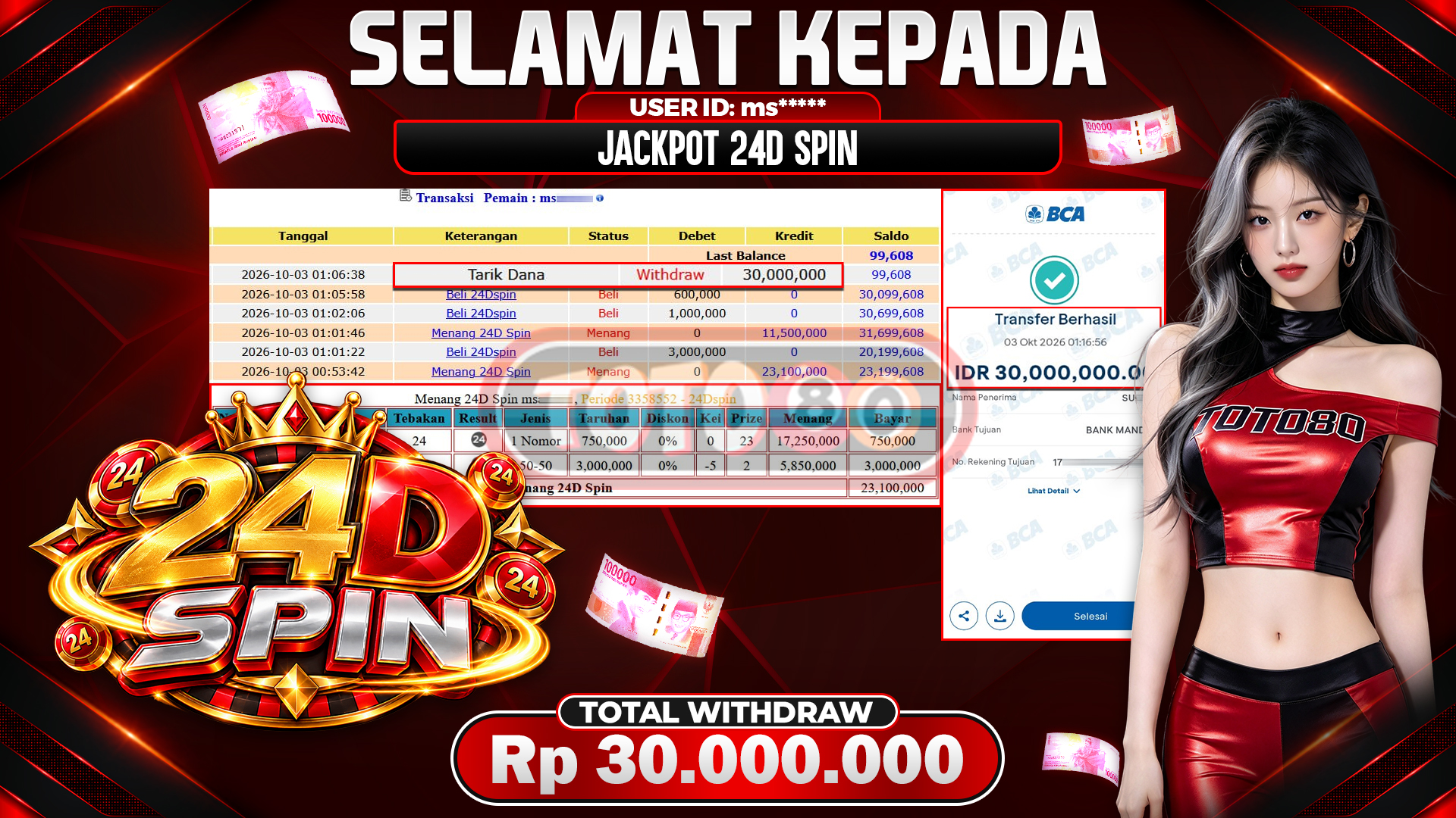🎉 TOTO80 – JACKPOT SLOT 24D SPIN RP. 30,000,000,- TELAH DIBAYARKAN! 🎉