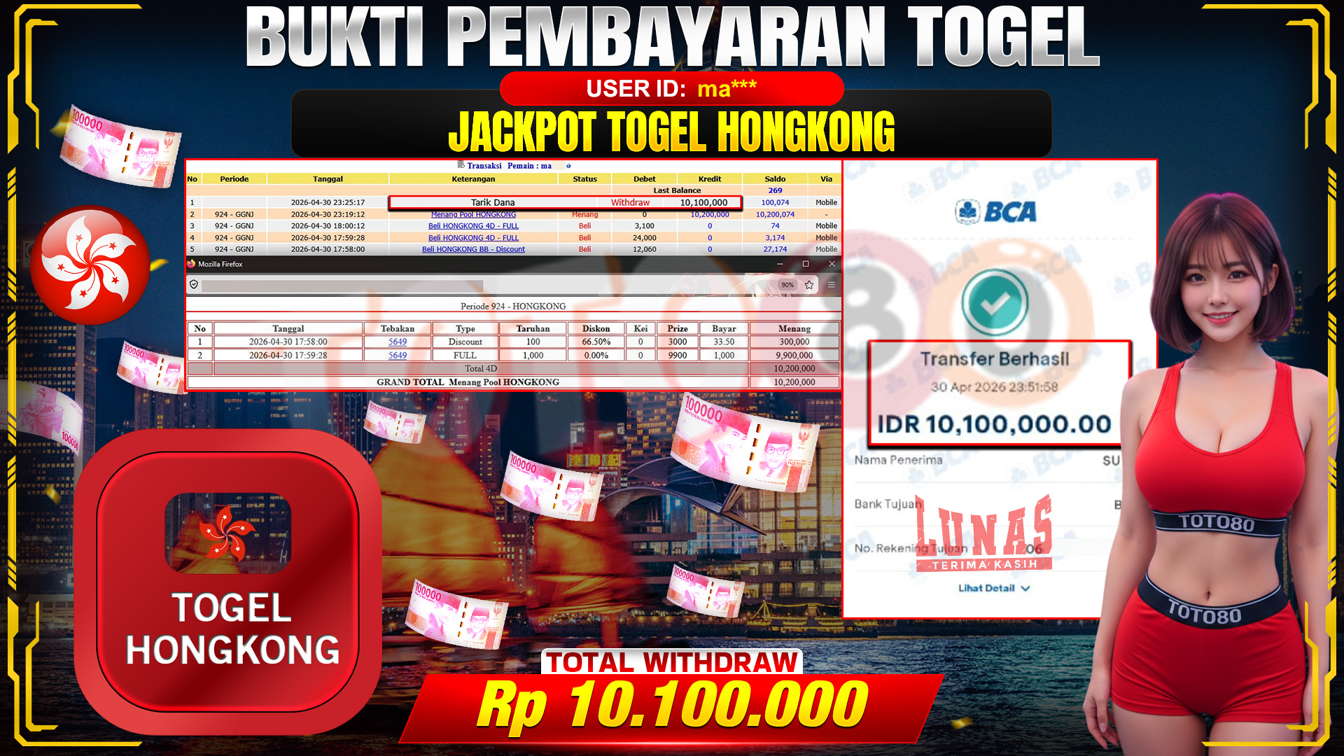 💰🎉 TOTO80 – JACKPOT POOL HONGKONG RP. 10,100,000,- TELAH DIBAYARKAN! 💰🎉