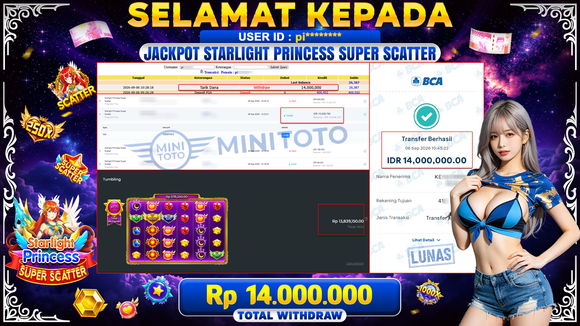 BUKTI JACKPOT STARLIGHT PRINCESS SUPER SCATTER - PRAGMATIC PLAY