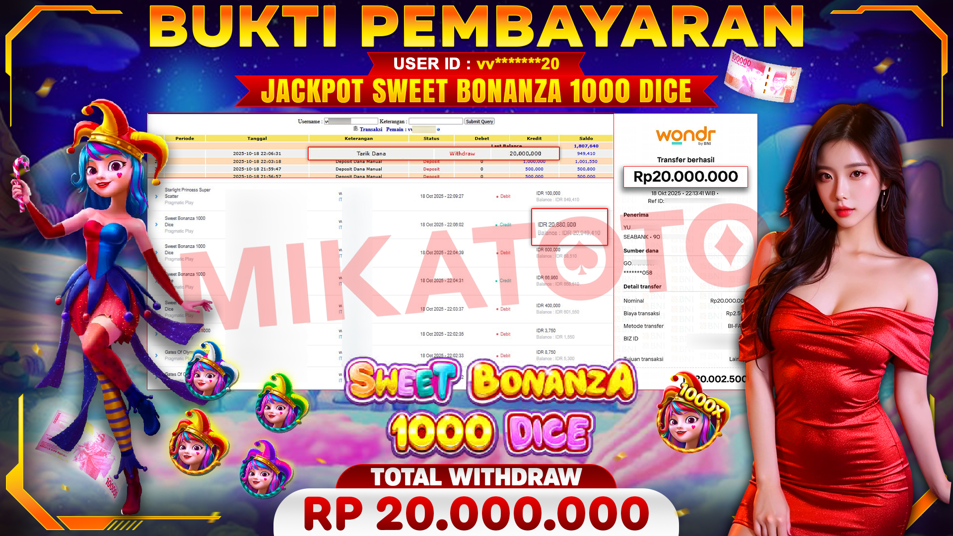 🏆 SELAMAT KEPADA PEMENANG JACKPOT DI Sweet Bonanza 1000 Dice  - Pragmatic Play 20,000,000🏆