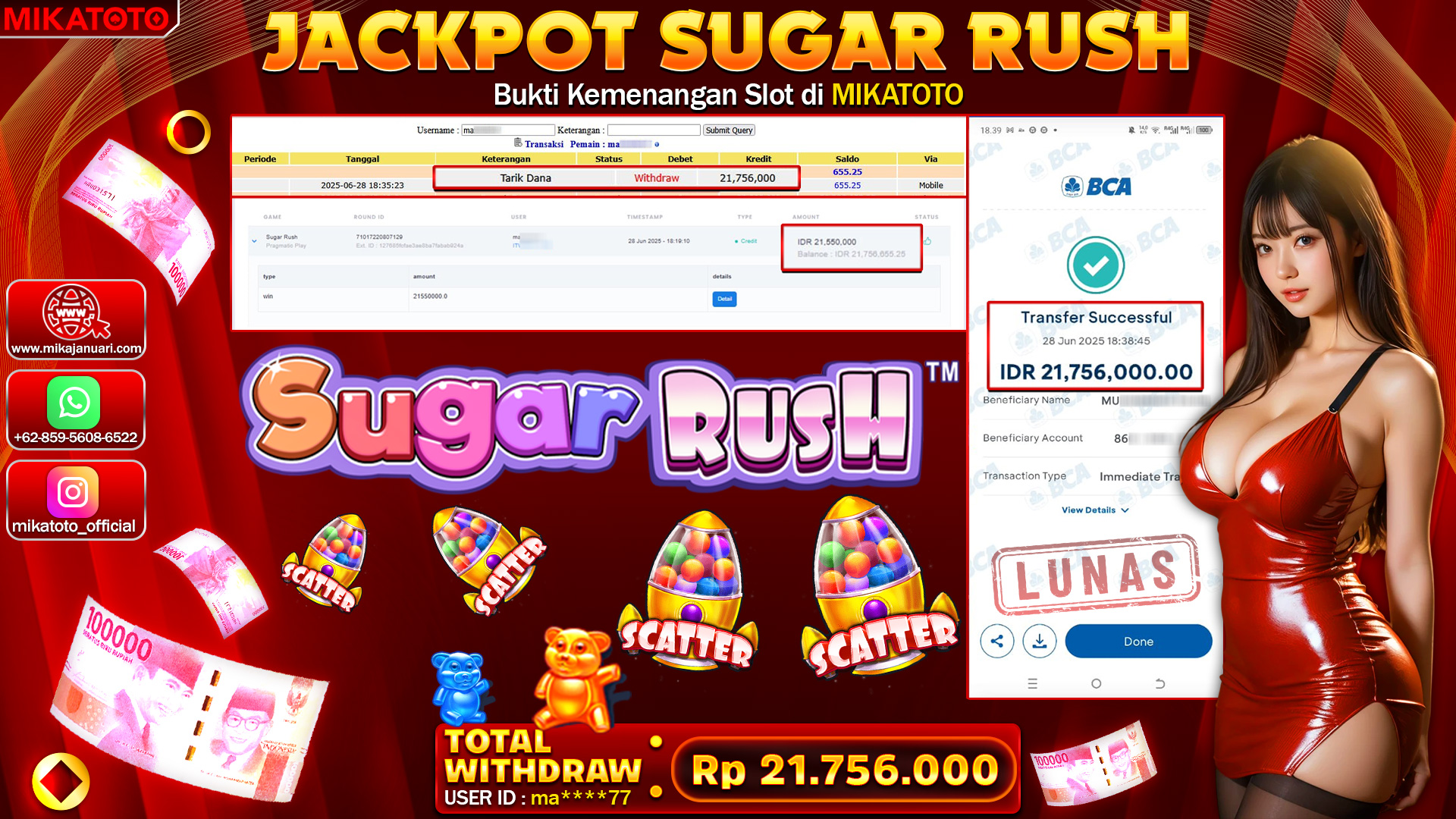 🏆 SELAMAT KEPADA PEMENANG JACKPOT DI Sugar Rush 21,756,000🏆