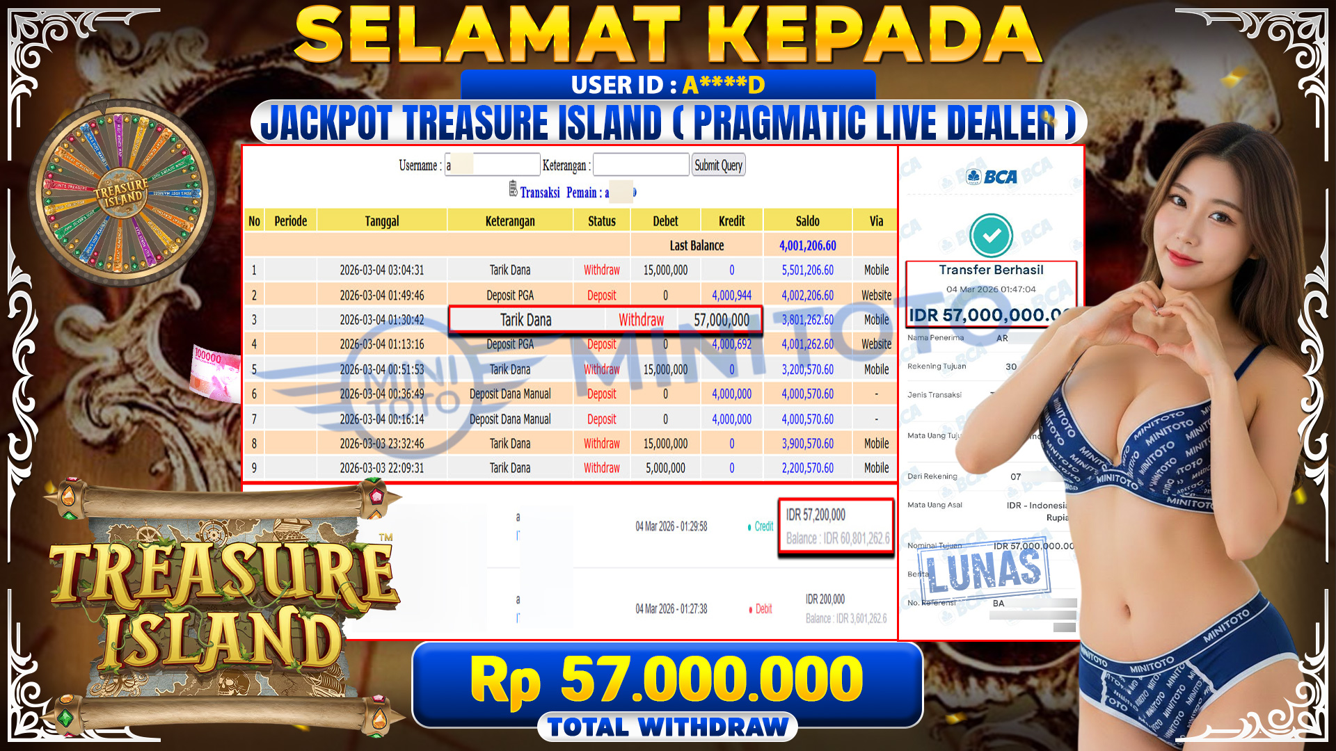 BUKTI JACKPOT Treasure Island - Pragmatic Live Dealer